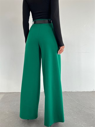 Bol Paça Kemerli Pantolon -Yeşil