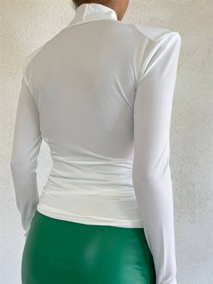 Vatkalı Kruvaze Model Sandy Bluz -Beyaz